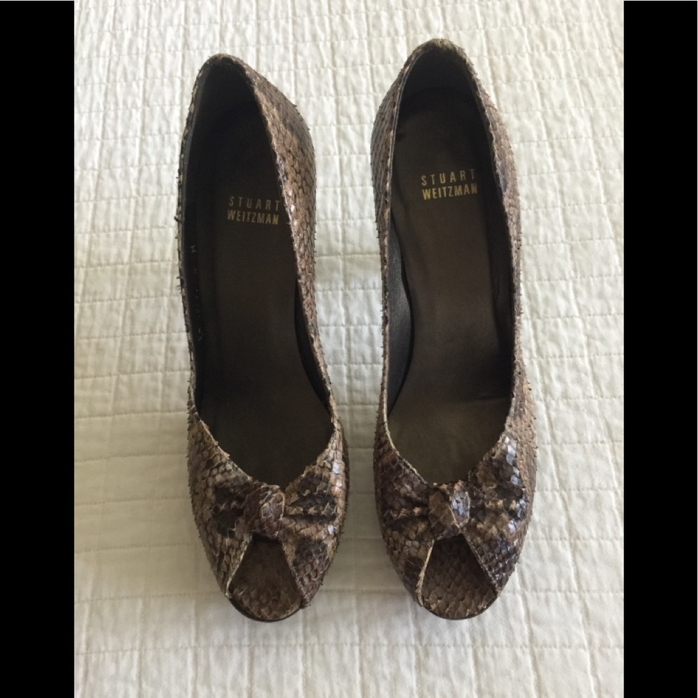 Euc Stuart Weitzman Python Peep Toe High Heels - image 2
